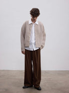 Aftertaste Jacquard Organic Cotton Blend Cardigan in Beige - On Male Model