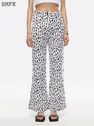 SMFK High Waisted Leopard Print Flared Pants in White - On Female Model