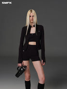 SMFK Lightweight Zip Up Fitness Jacket in Black - On Female Model