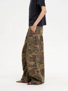 MASONPRINCE Curved Leg Camouflage Cargo Pants in Olive - On Model