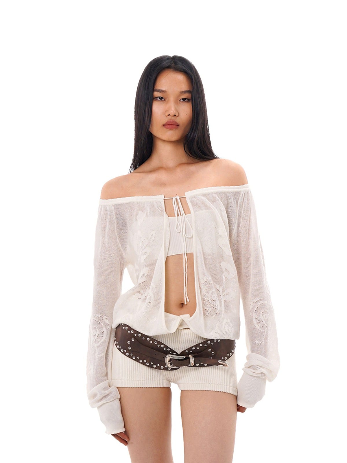 SweetChilling Ribbed Wool Blend Shorts in White - On Female Model