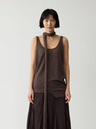 Random Piece Alpaca Blend Scarf Tie Knit Vest in Brown - On Female Model