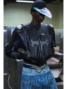 BLINDNOPLAN Cropped Paneled Faux Leather Moto Jacket in Black - On Male Model