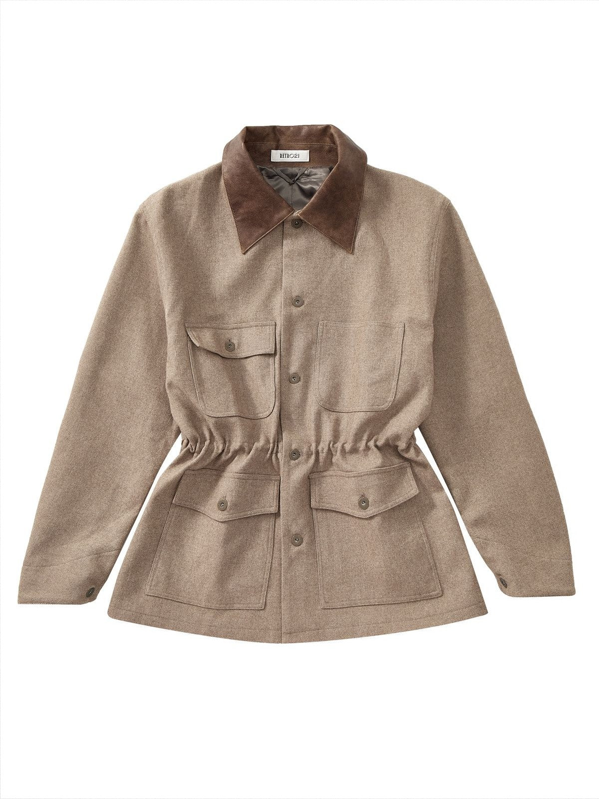 Retro 21 Wool Blend Contrast Collar Jacket in Khaki