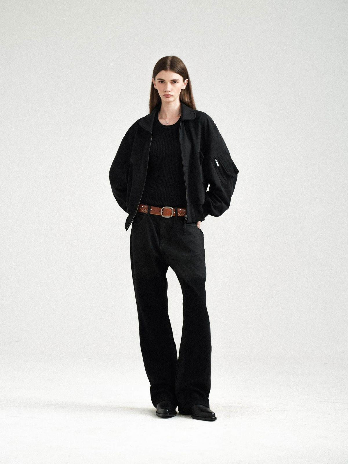 Retro 21 Reversible Tencel Cotton MA 1 Jacket in Black - On Female Model