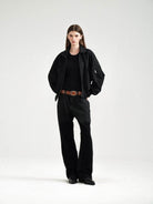 Retro 21 Reversible Tencel Cotton MA 1 Jacket in Black - On Female Model