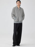 SIMPLE PROJECT Cotton Blend Zip Up Hoodie in Gray - On Male Model