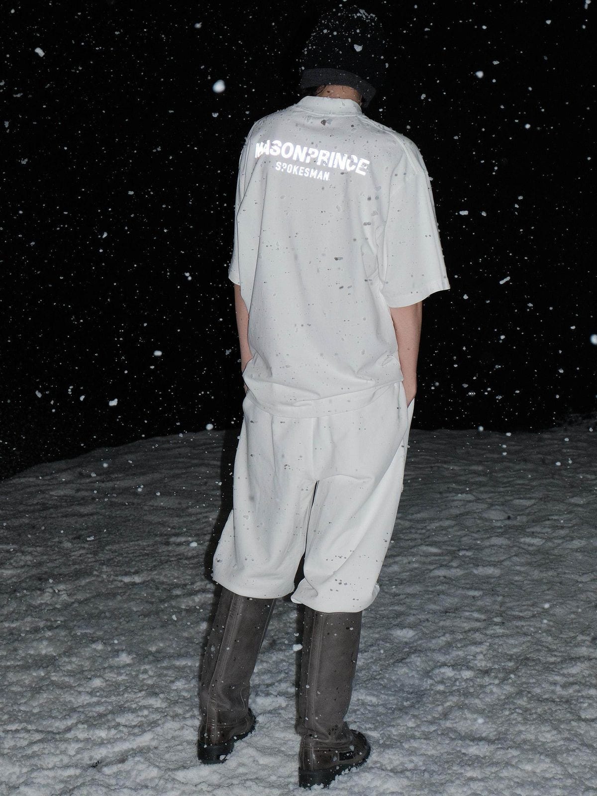 MASONPRINCE Reflective Heavyweight Cotton T Shirt in White - On Model