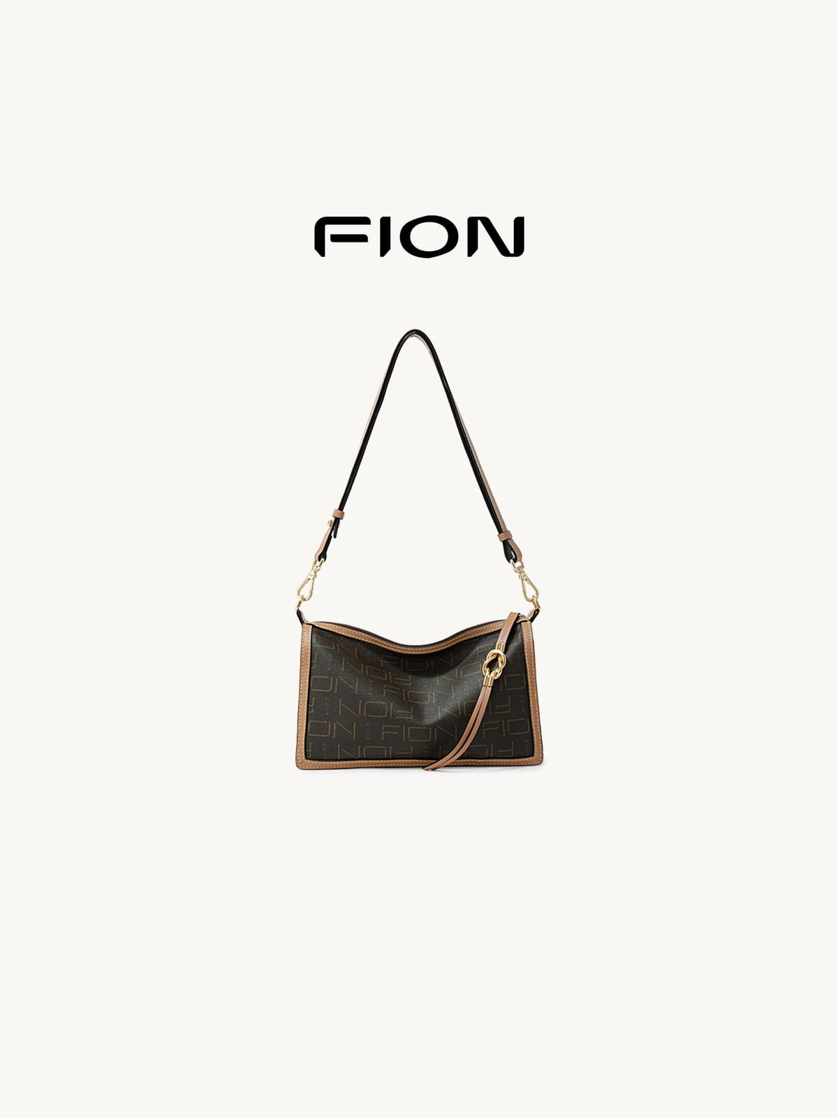 FION Monogram Coated Canvas Shoulder Bag in Dark Brown