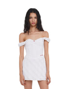 SweetChilling Off the Shoulder Corset Mini Dress in White - On Female Model