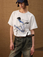JCAESAR STUDIO Graphic Slub Cotton Cropped T Shirt in White - On Male Model