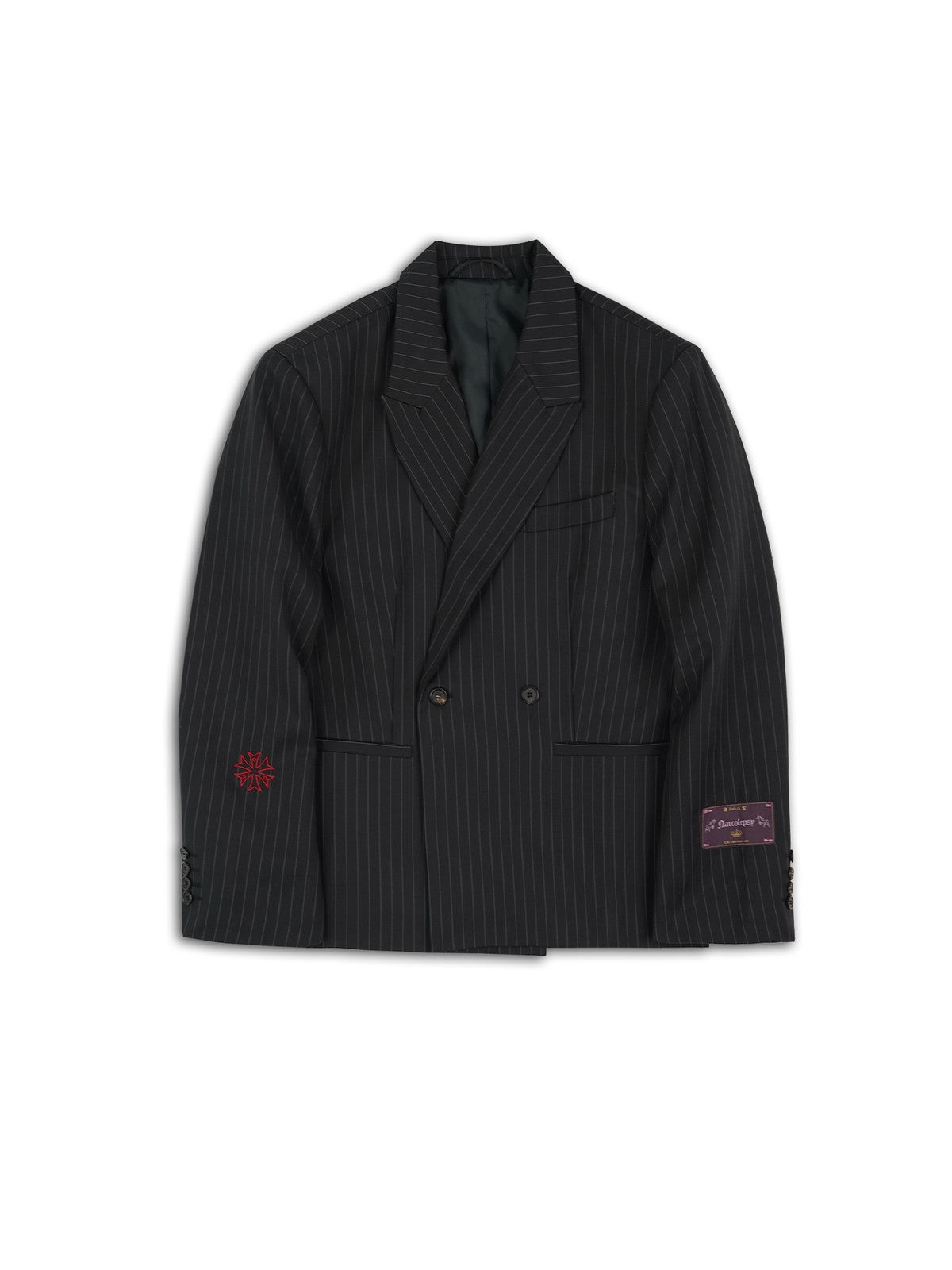 SOD Striped Double Breasted Wool Blend Blazer in Black