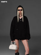 SMFK Cotton Wool Blend Oversized Hoodie in Black - On Female Model