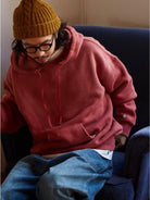 USAGE Faded Vintage Wash Hoodie in Red - On Male Model