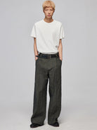 SIMPLE PROJECT Crinkled Straight Leg Trousers in Gray - On Male Model