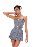 SweetChilling Textured Pleated Camisole Mini Dress in Navy Blue - On Female Model