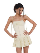 SweetChilling Pleated Paneled Slip Mini Dress in Yellow