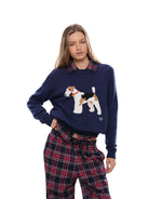 SweetChilling Fox Terrier Jacquard Pullover in Navy - On Female Model