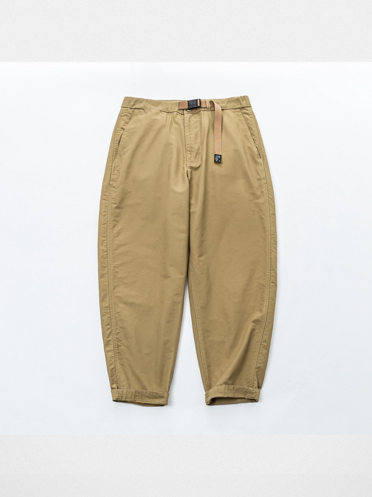 Soda Trendy Belted Cotton Nylon Tapered Pants in Beige