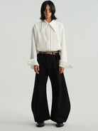 JCAESAR STUDIO Striped Pleated Pointed Collar Shirt in White - On Male Model
