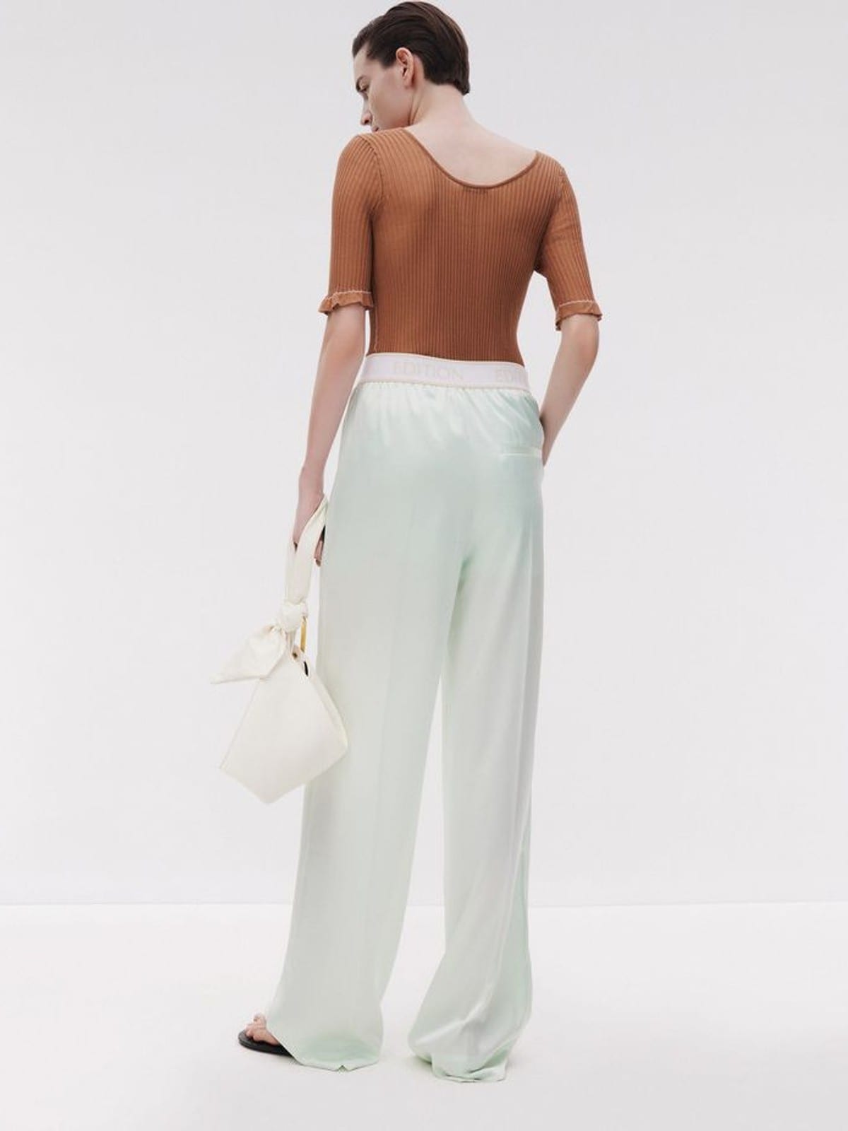 EDITION Triacetate Wide Leg Trousers in Mint - On Female Model