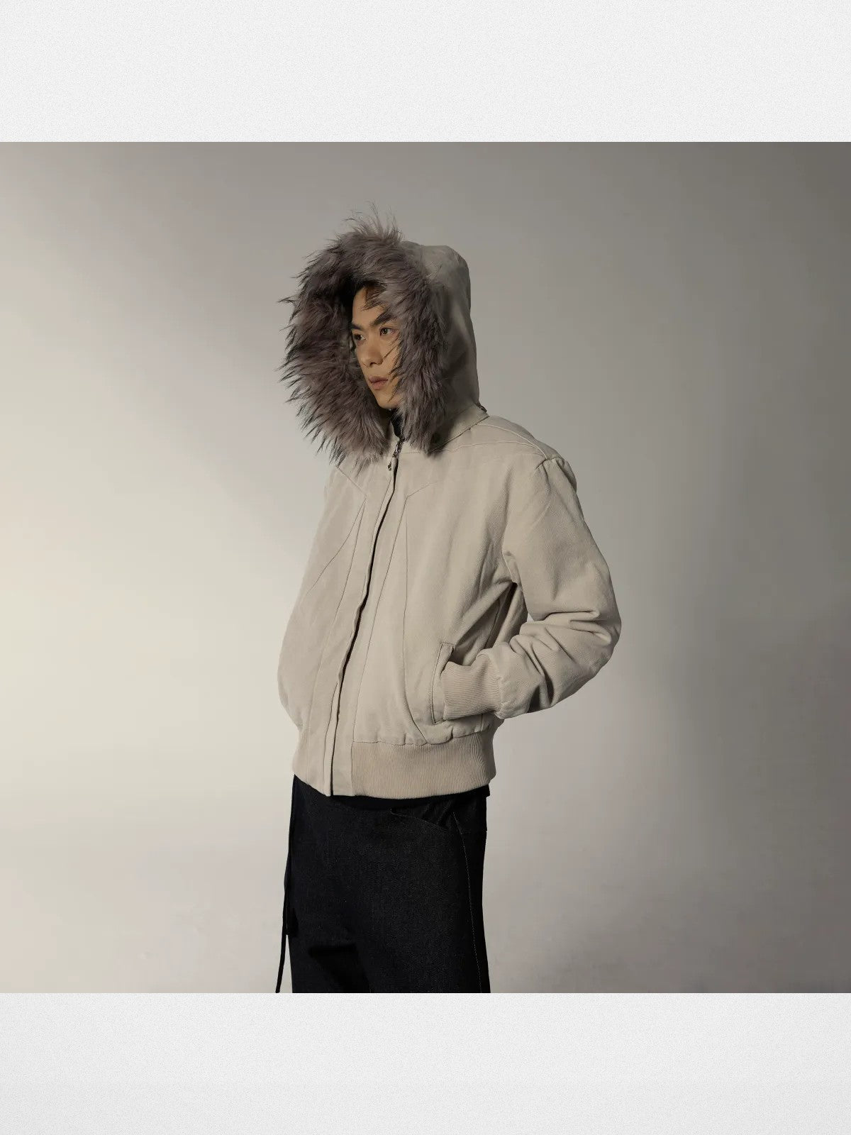 Y OFFICIAL Deconstructed Washed Cotton Jacket in Beige - On Male Model