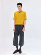SIMPLE PROJECT Cashmere Blend V Neck Knit T Shirt in Yellow - On Male Model