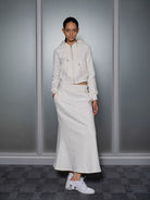 RARELY ALIKE Cotton Hoodie Fishtail Skirt Set in White - On Female Model