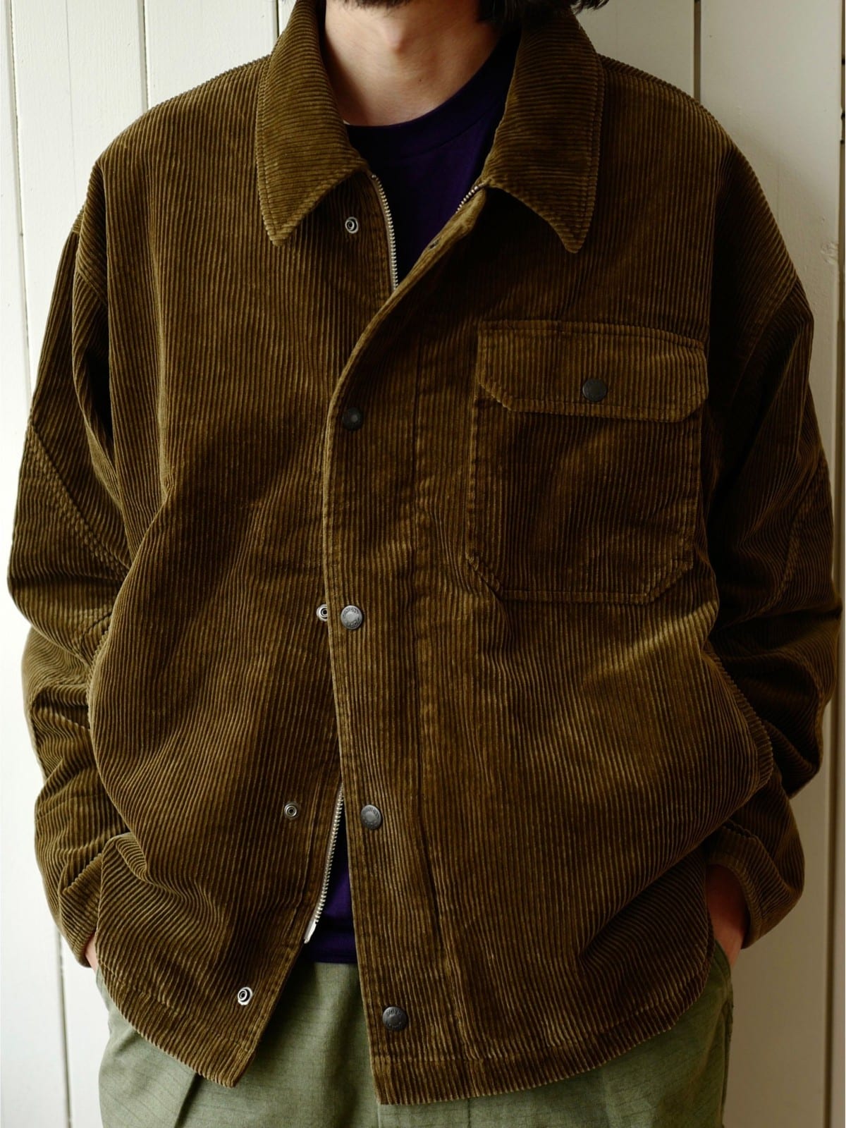 USAGE Wide Wale Corduroy Deck Jacket in Brown - On Male Model