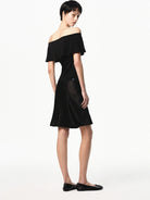 RARELY ALIKE Draped Off Shoulder Modal Top in Black - On Female Model