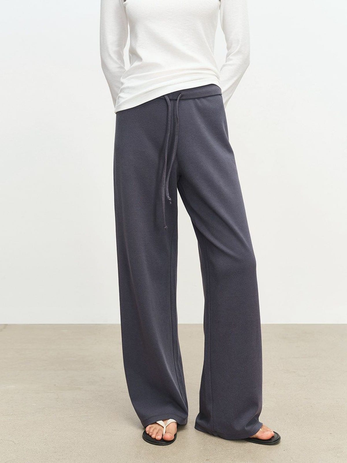 MSBEAST Cotton Blend Wide Leg Sweatpants in Gray - On Female Model