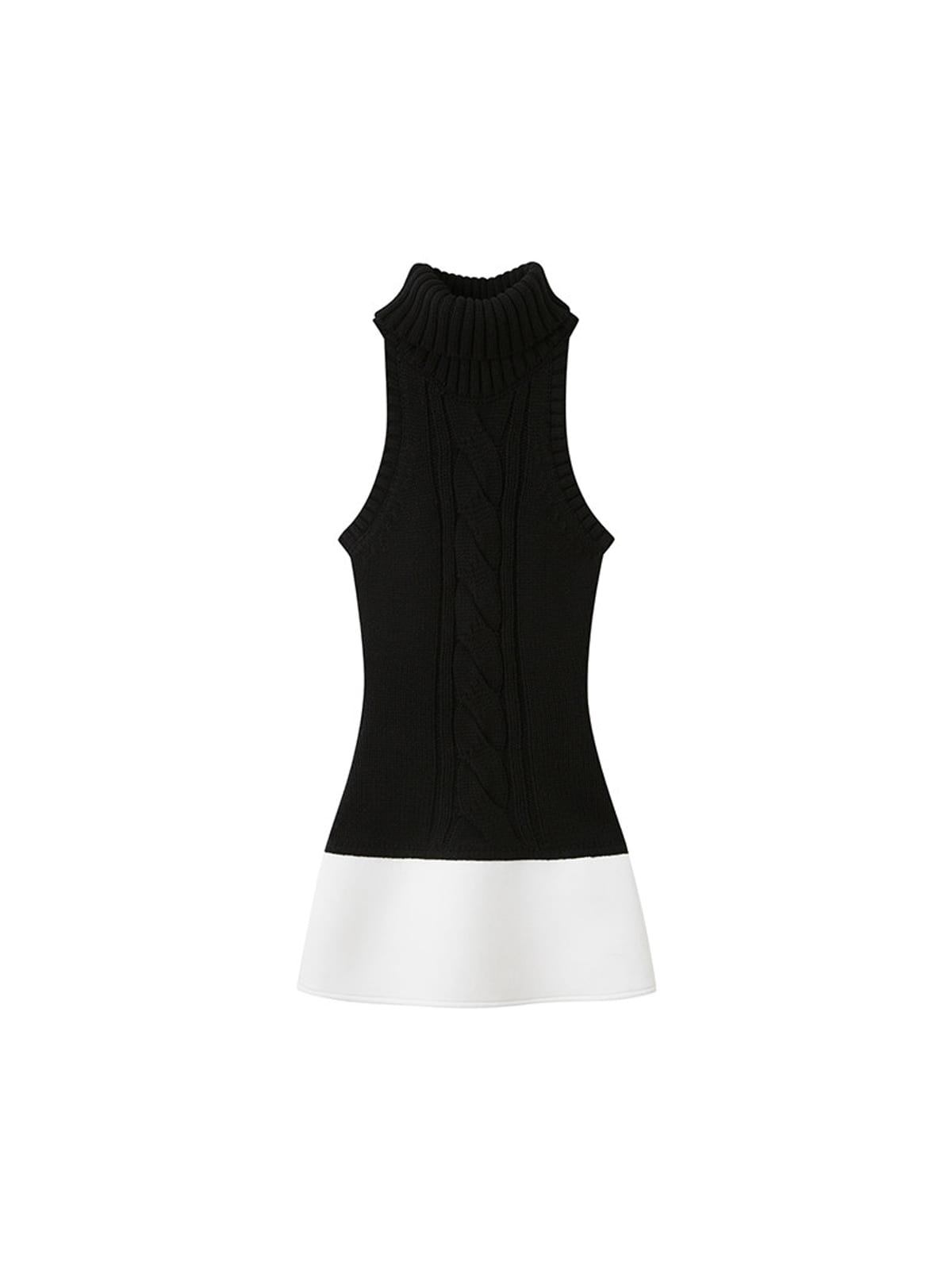 SweetChilling Paneled Cable Knit Turtleneck Dress in Black