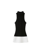 SweetChilling Paneled Cable Knit Turtleneck Dress in Black
