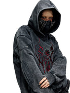 PERSONSOUL 3D Embroidered Distressed Hoodie in Gray - On Female Model