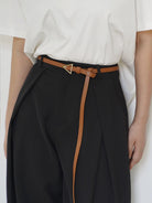 PANLULUPAN Top Grain Leather Triangle Buckle Belt in Brown - On Model