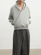 JCAESAR STUDIO Double Button Cross Collar Hoodie in Gray - On Male Model