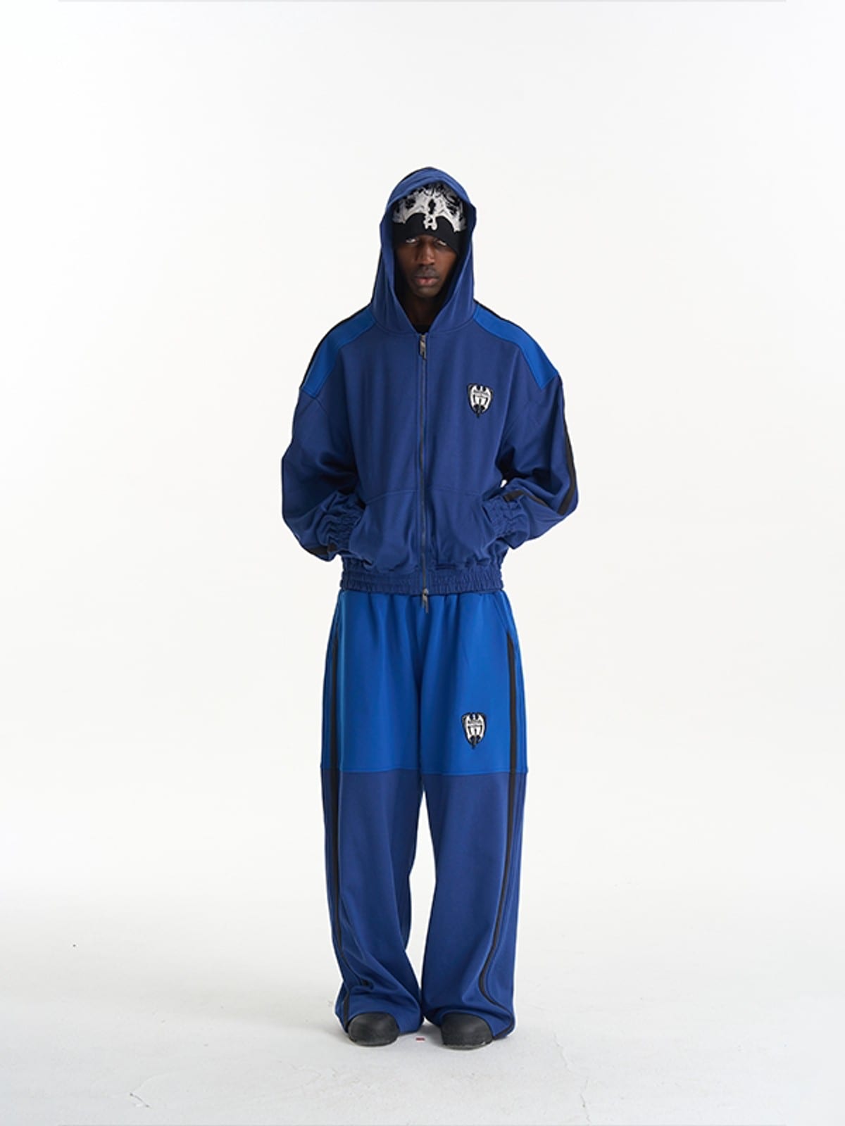 BLINDNOPLAN Hooded Colorblock Track Jacket in Blue - On Male Model