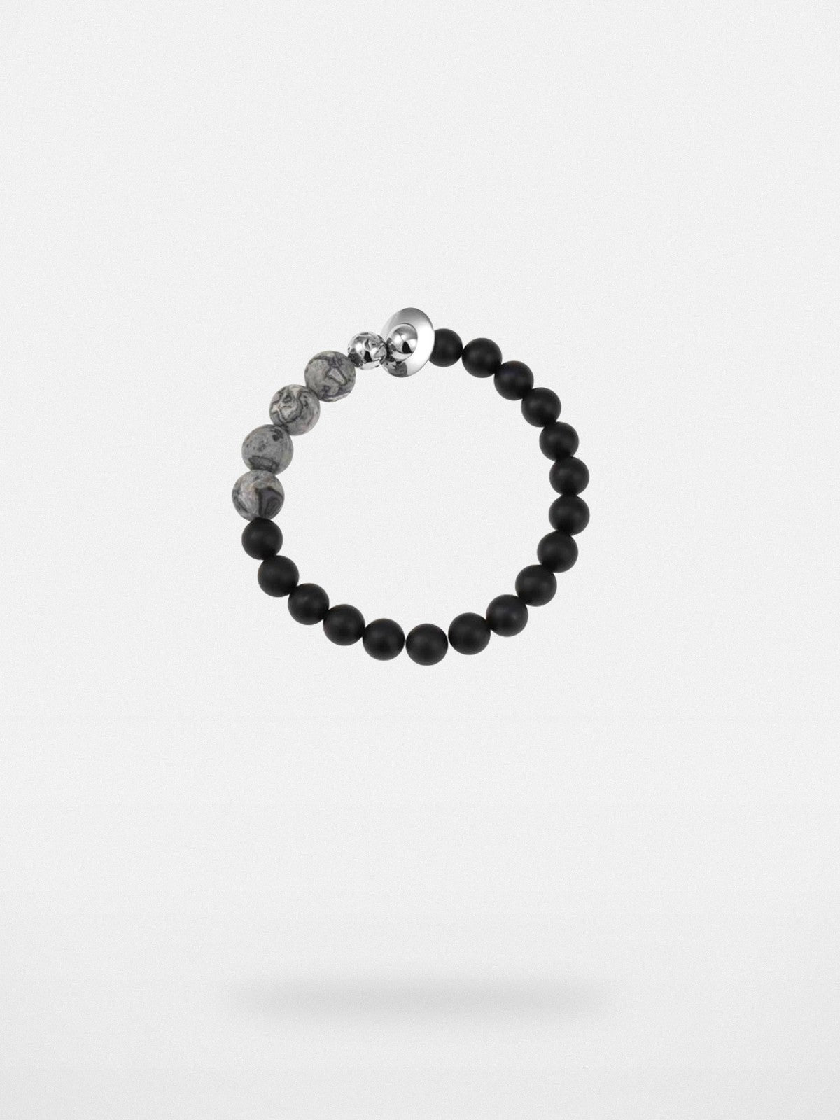 BLACKHEAD Black Agate Steel Beaded Bracelet in Black