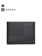 HONGU Patchwork Leather Bifold Wallet in Black