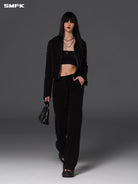 SMFK Cotton Blend Zip Up Hoodie in Black - On Female Model