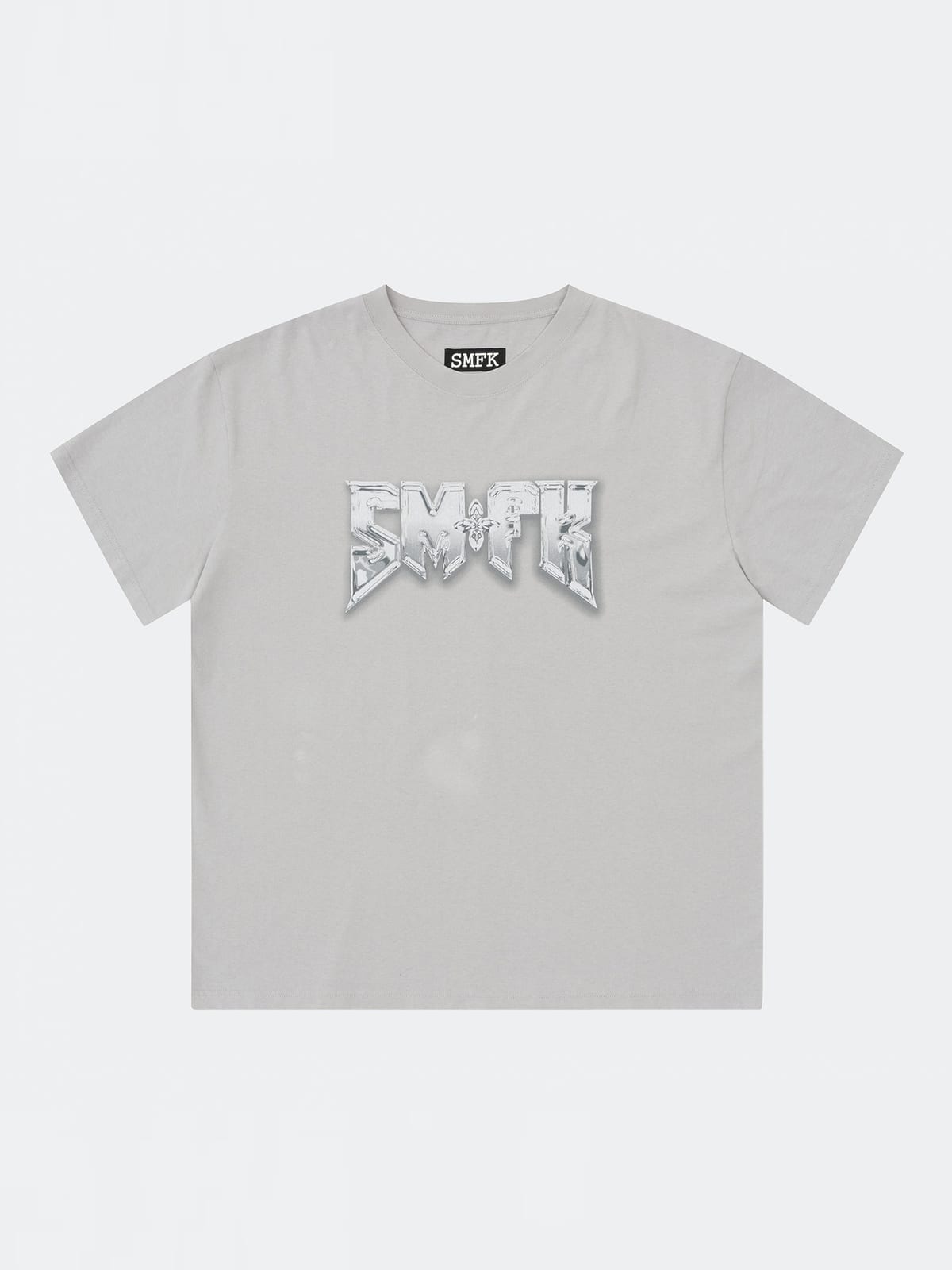 SMFK Metallic Logo Cotton T Shirt in Gray