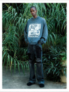 TRIANGLE PROJECT Heavyweight Distressed Graphic Hoodie in Gray - On Male Model