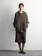 Random Piece Wool Blend Fleece Lined Zip Hoodie in Brown - On Female Model
