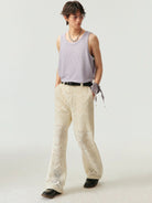 SIMPLE PROJECT Cotton Blend Crochet Lace Trousers in White - On Male Model