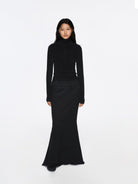 RARELY ALIKE Double Waistband Mermaid Maxi Skirt in Black - On Female Model