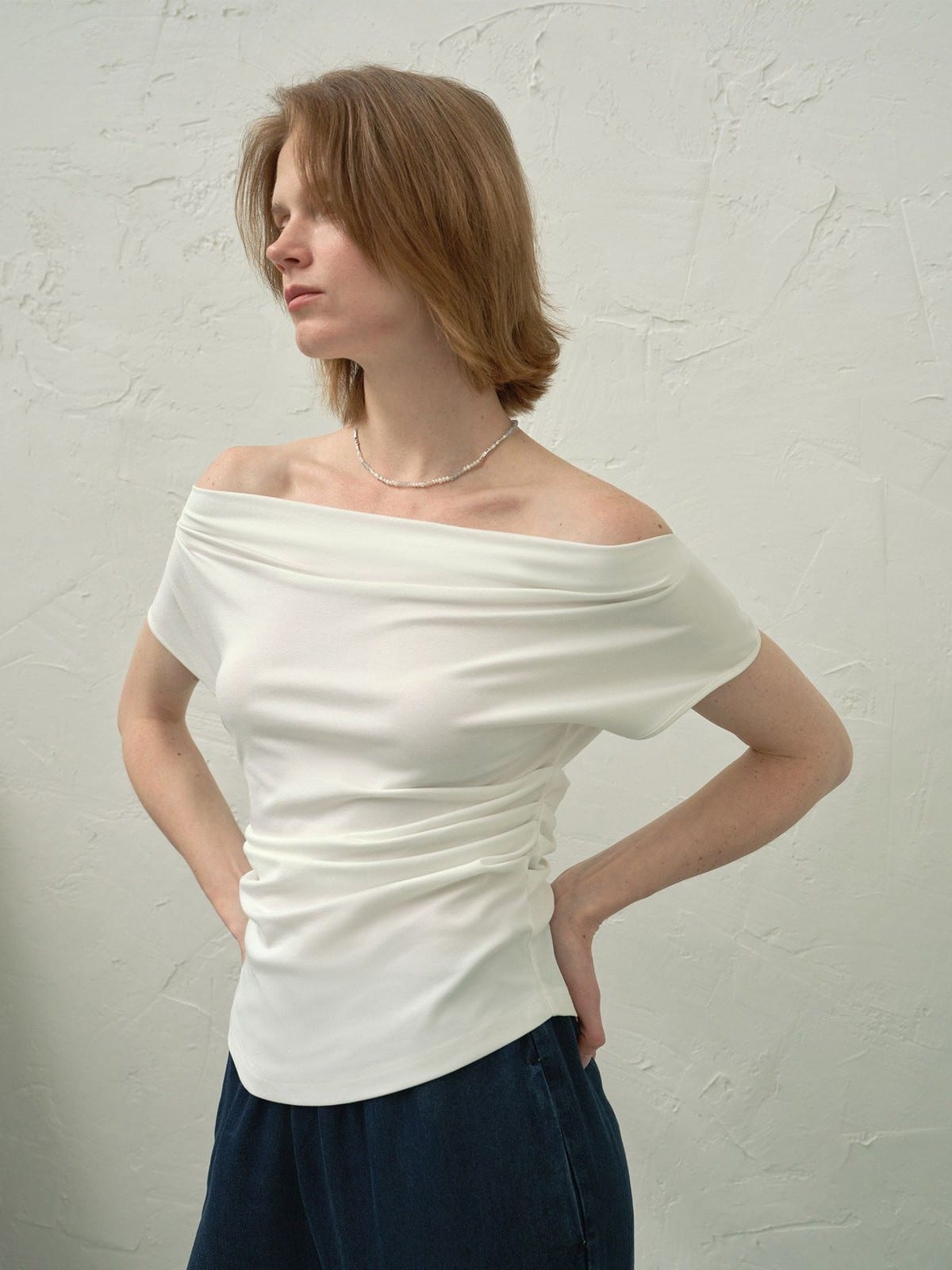 TEASEL Multi Wear Off Shoulder Top in White - On Female Model