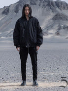 D5ove 3D Multi Pocket Coated Cargo Pants in Black - On Male Model