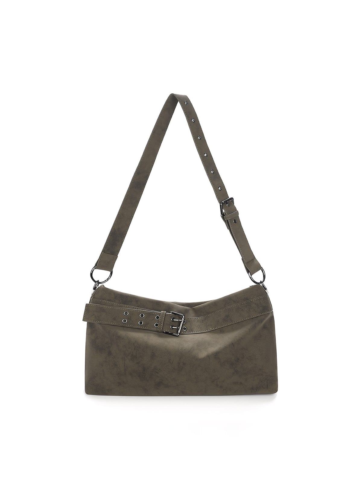 JANDRESS Belted Matte Leather Hobo Bag in Green