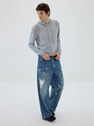 SIMPLE PROJECT Washi Paper Yarn Zip Up Hoodie in Sky Blue - On Male Model