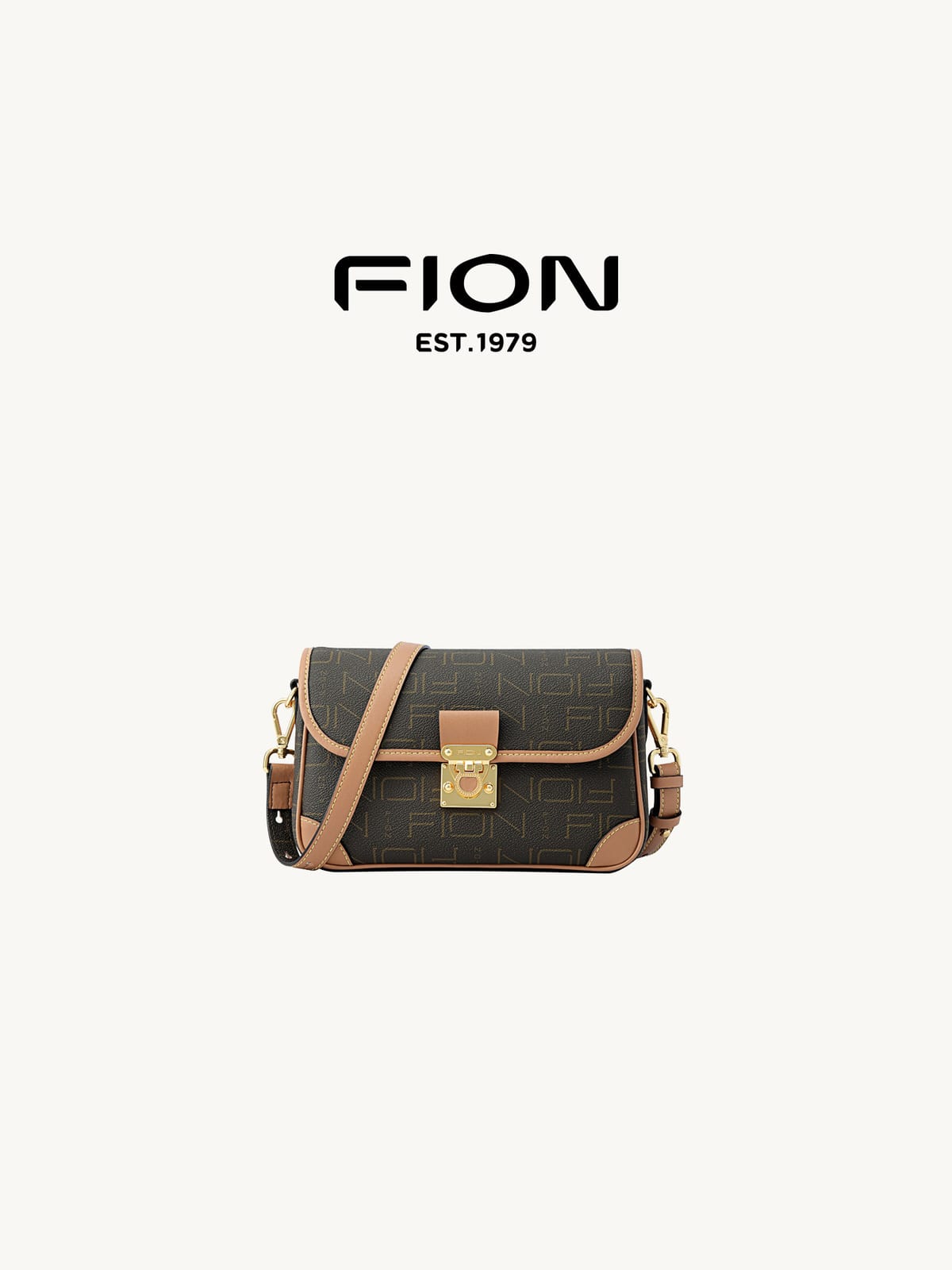 FION Monogram Faux Leather Baguette Bag in Brown